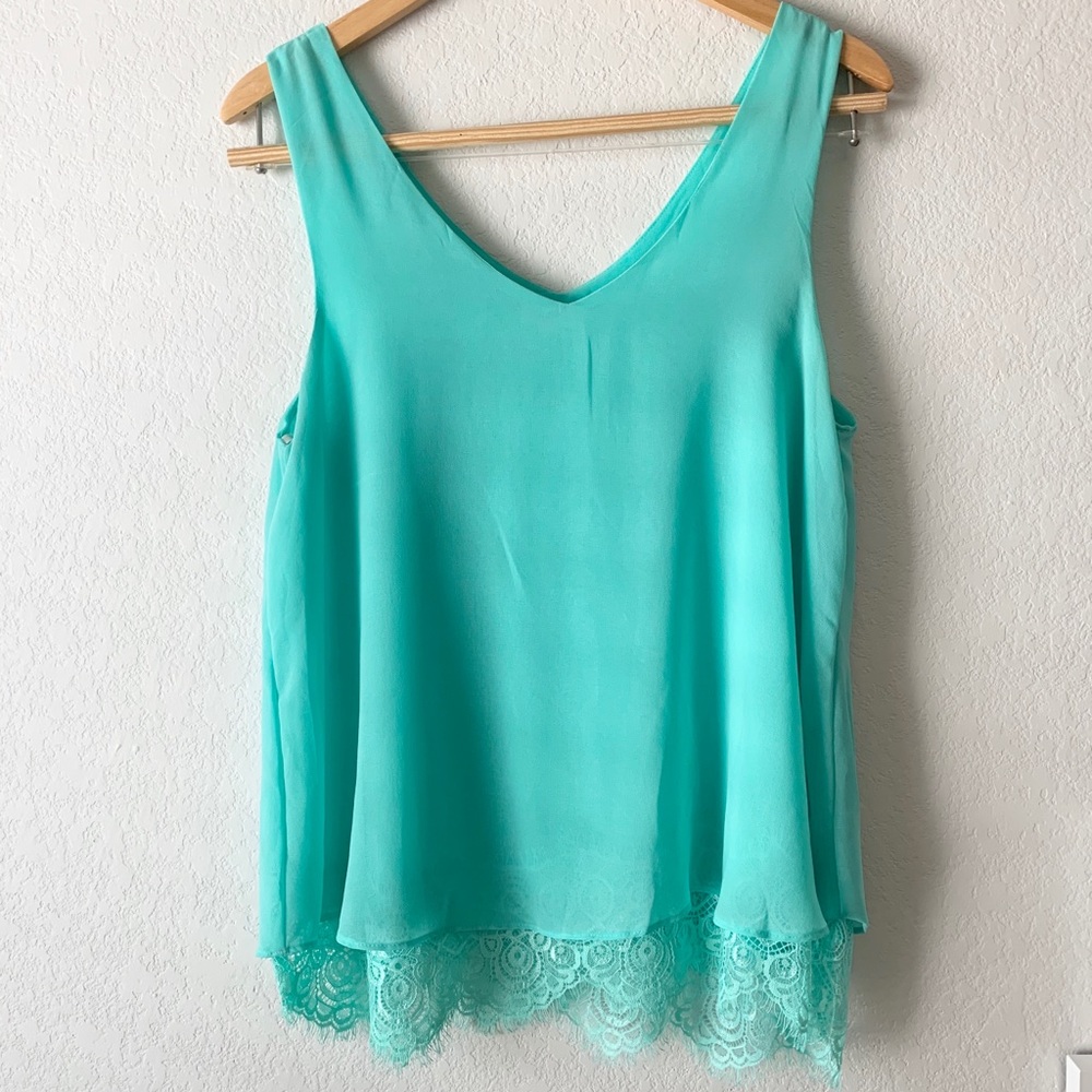 Anthropologie Mine Brand | Turquoise Lace Tank top